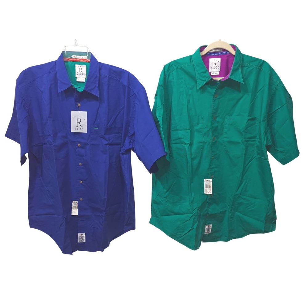 Arrow River Brand Mens XL Short Sleeve Button Down Shirt Bundle Green Blue 2pk